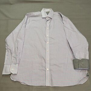 TWILLORY Performance Fabric Tailored Fit Dress Shirt Men 17 34 35 Blue Plaid5088